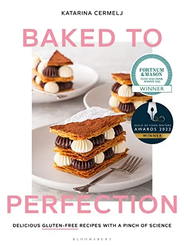 Baked to Perfection gluten-free cookbook cover with layered cream pastries
