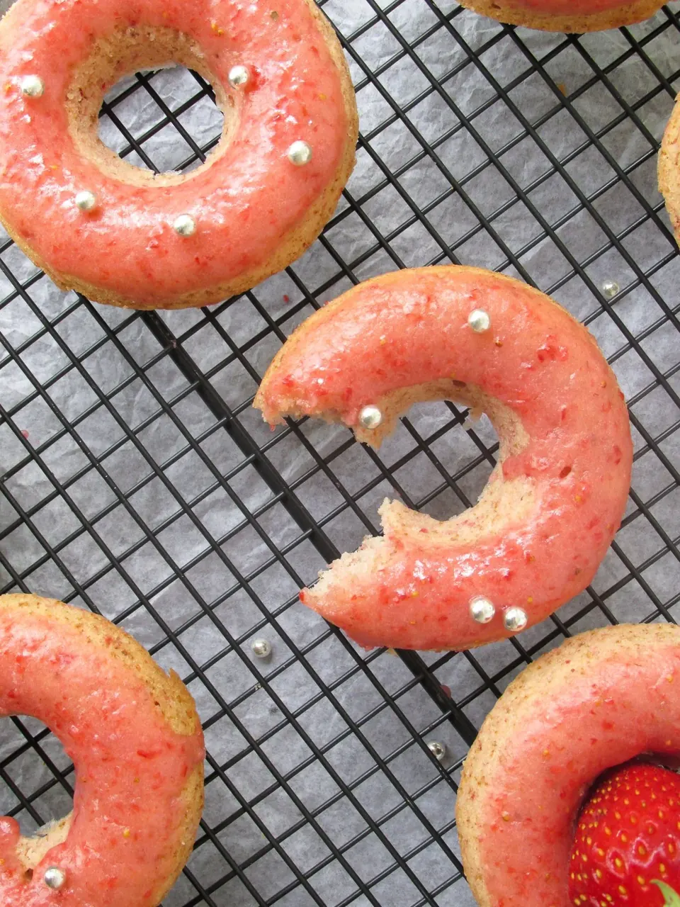 fresh strawberry baked donut strawberry glaze