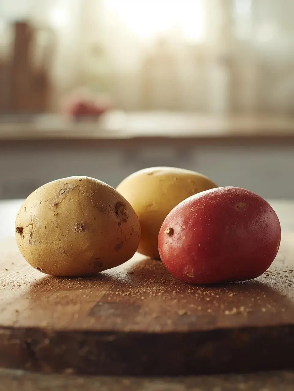 Close-up of raw potatoes for puree vs mashed vs creamed