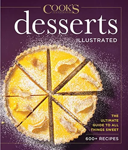 Cook's Illustrated desserts cookbook cover with sliced lemon tart