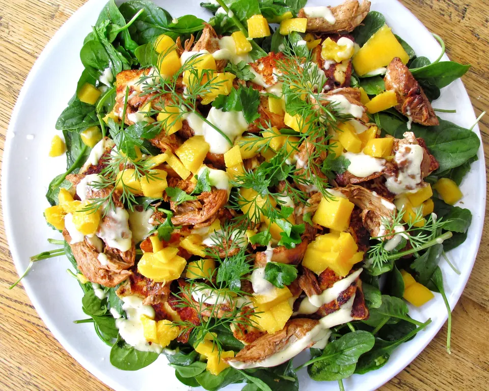 balsamic chicken halloumi mango salad