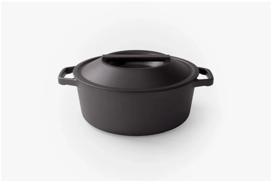 Matte black Dutch oven with lid and side handles
