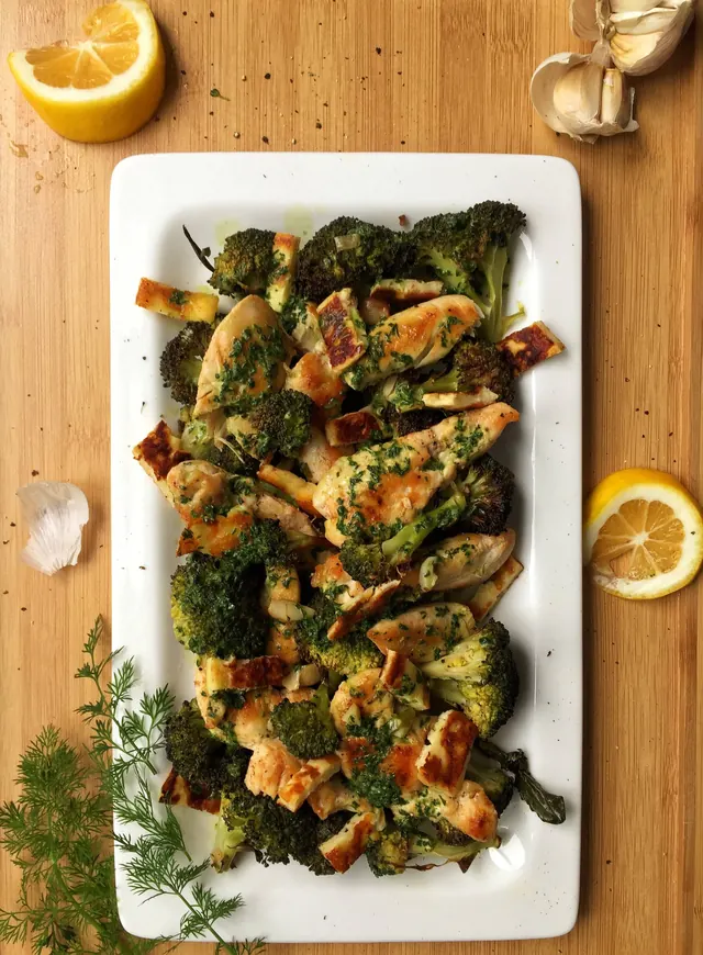 Roasted Broccoli Chili Chicken Salad