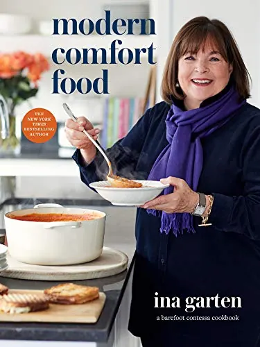Ina Garten holding soup beside Dutch oven on cookbook cover